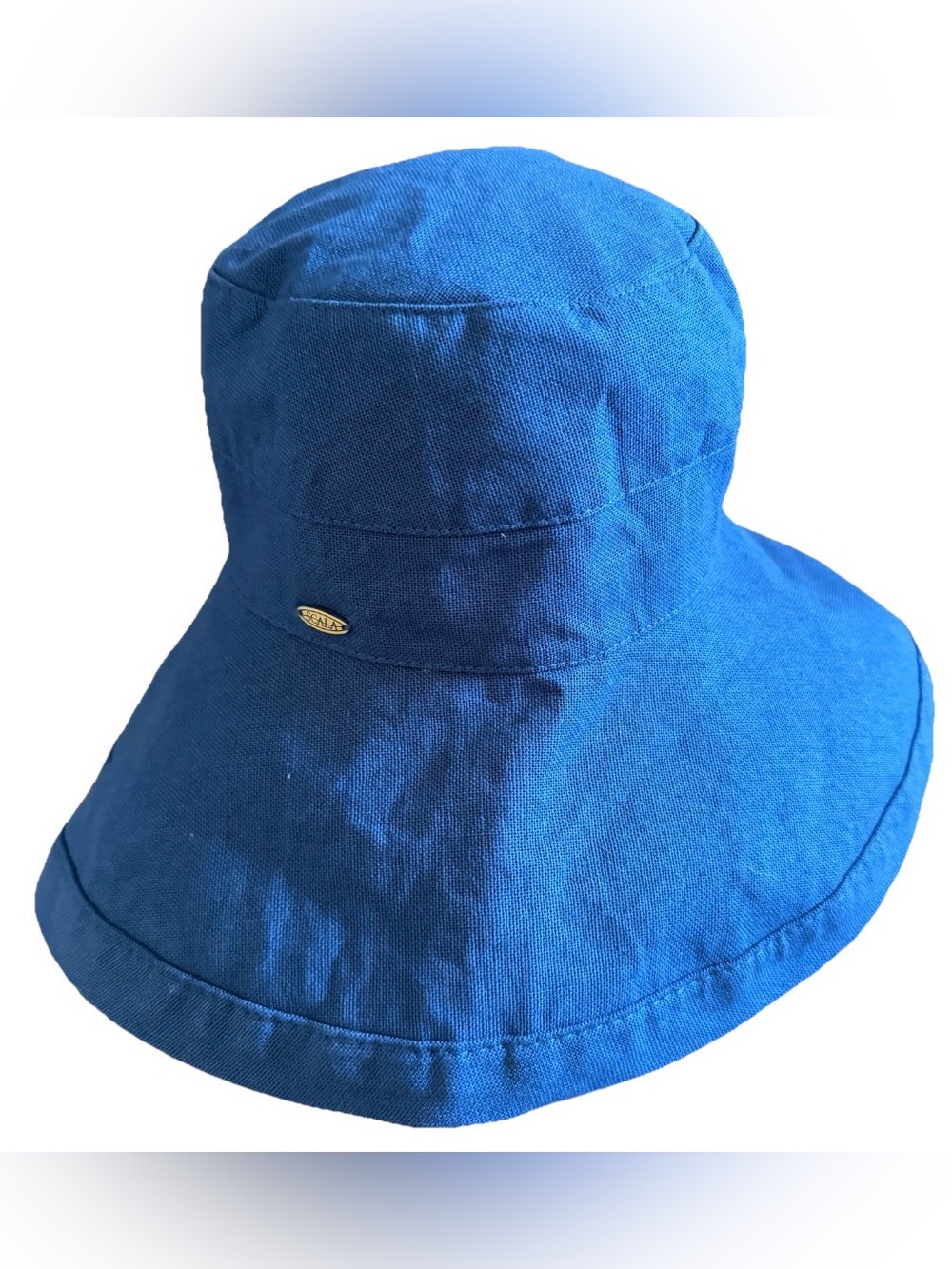 Scala Women's Blue Cotton Sun Hat Inner Drawstring Summer Beach Travel Packable